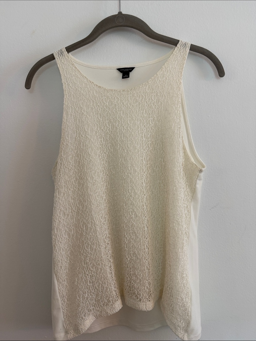 Ann Taylor Ivory Lace Front Tank Top
